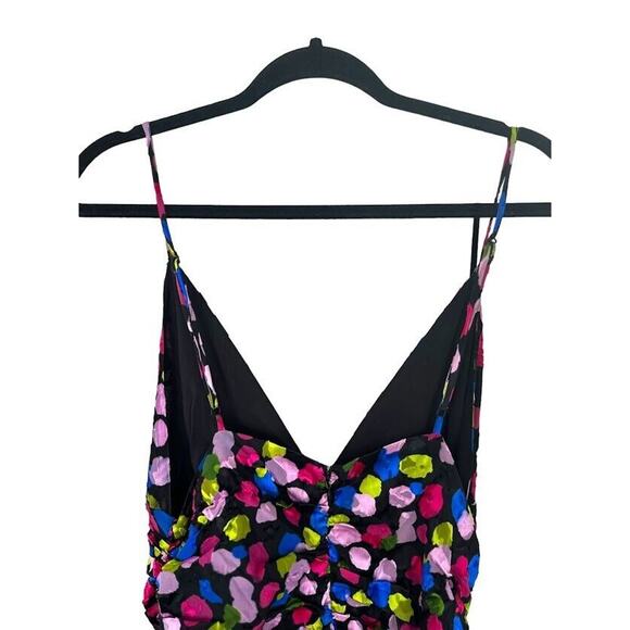 NBD Revolve Dress XL Josefien Ruched Multi Color Dot Print Midi Black Sleeveless - Picture 4 of 11